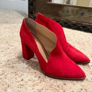 Vince Camuto red velvet booties